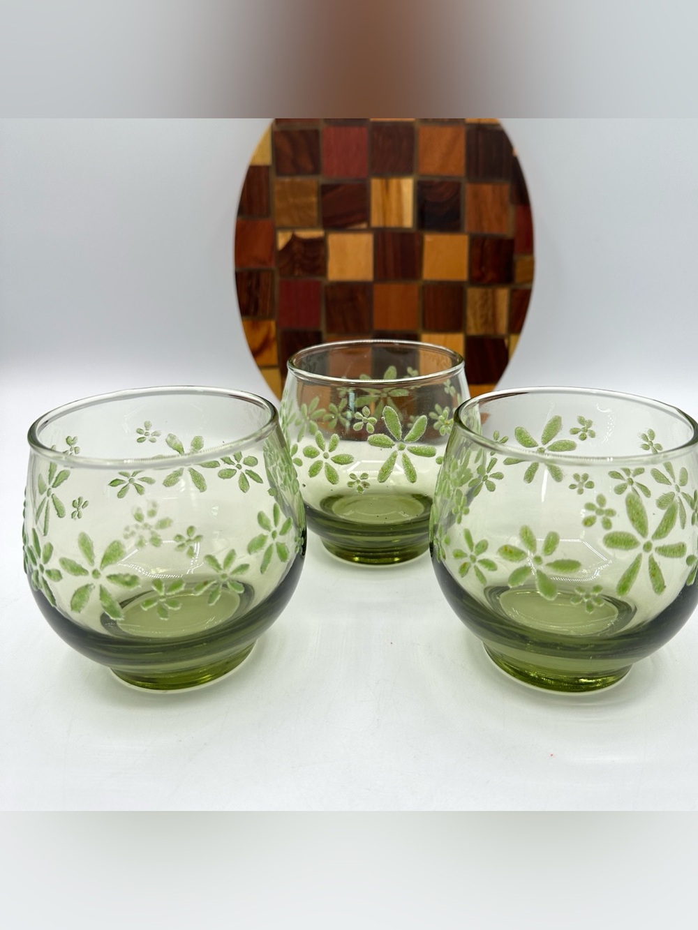 3 Libbey Mint Bouquet Lowball or Cooler glasses. Vintage 1966
